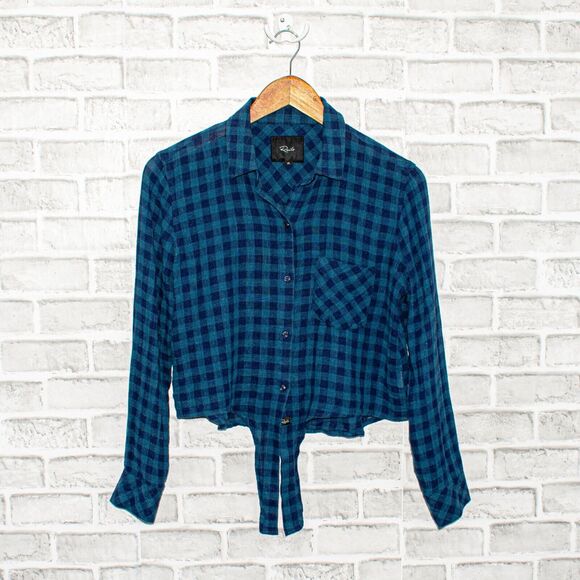 Rails XS tie Waist crop Button up Shirt indigo check - Picture 6 of 6